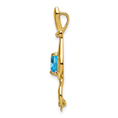 10k 6mm Heart Blue Topaz and Diamond Cat Pendant