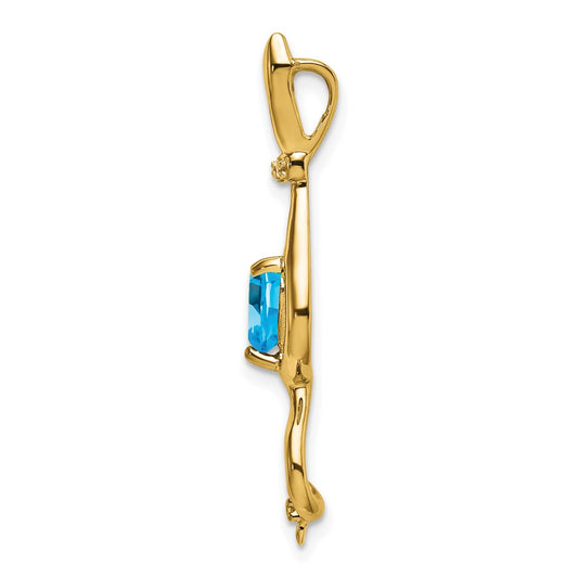 10k 6mm Heart Blue Topaz and Diamond Cat Pendant