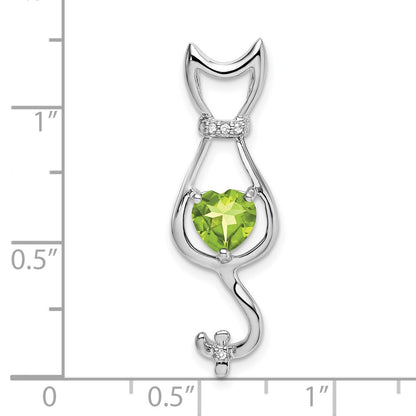 10k White Gold 6mm Heart Peridot and Diamond Cat Pendant