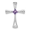 10k White Gold 4mm Square Amethyst and 1/20 carat Diamond Cross Chain Slide