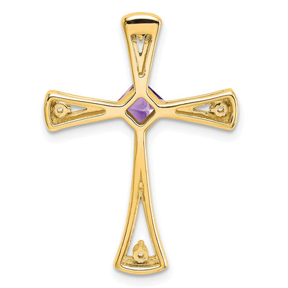 10k 4mm Square Amethyst and 1/20 carat Diamond Cross Chain Slide