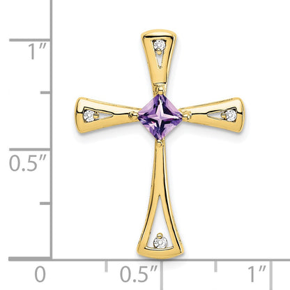 10k 4mm Square Amethyst and 1/20 carat Diamond Cross Chain Slide