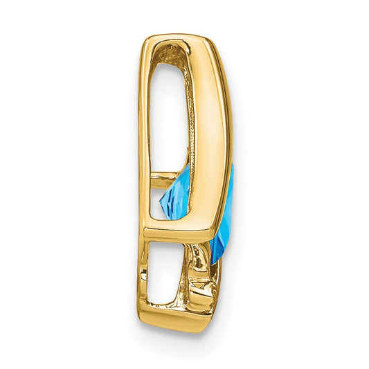 10k Yellow Gold Cushion Blue Topaz and Diamond Chain Slide