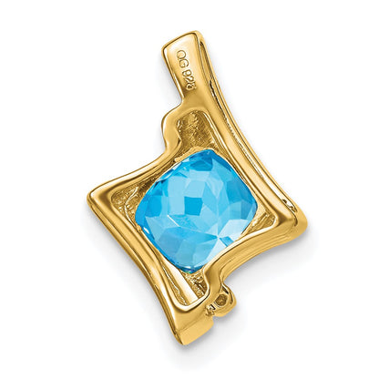 10k Yellow Gold Cushion Blue Topaz and Diamond Chain Slide