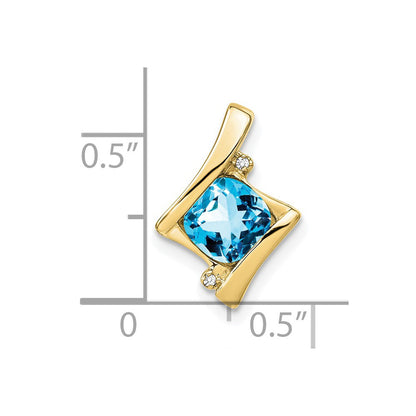 10k Yellow Gold Cushion Blue Topaz and Diamond Chain Slide