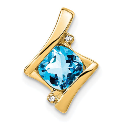 10k Yellow Gold Cushion Blue Topaz and Diamond Chain Slide
