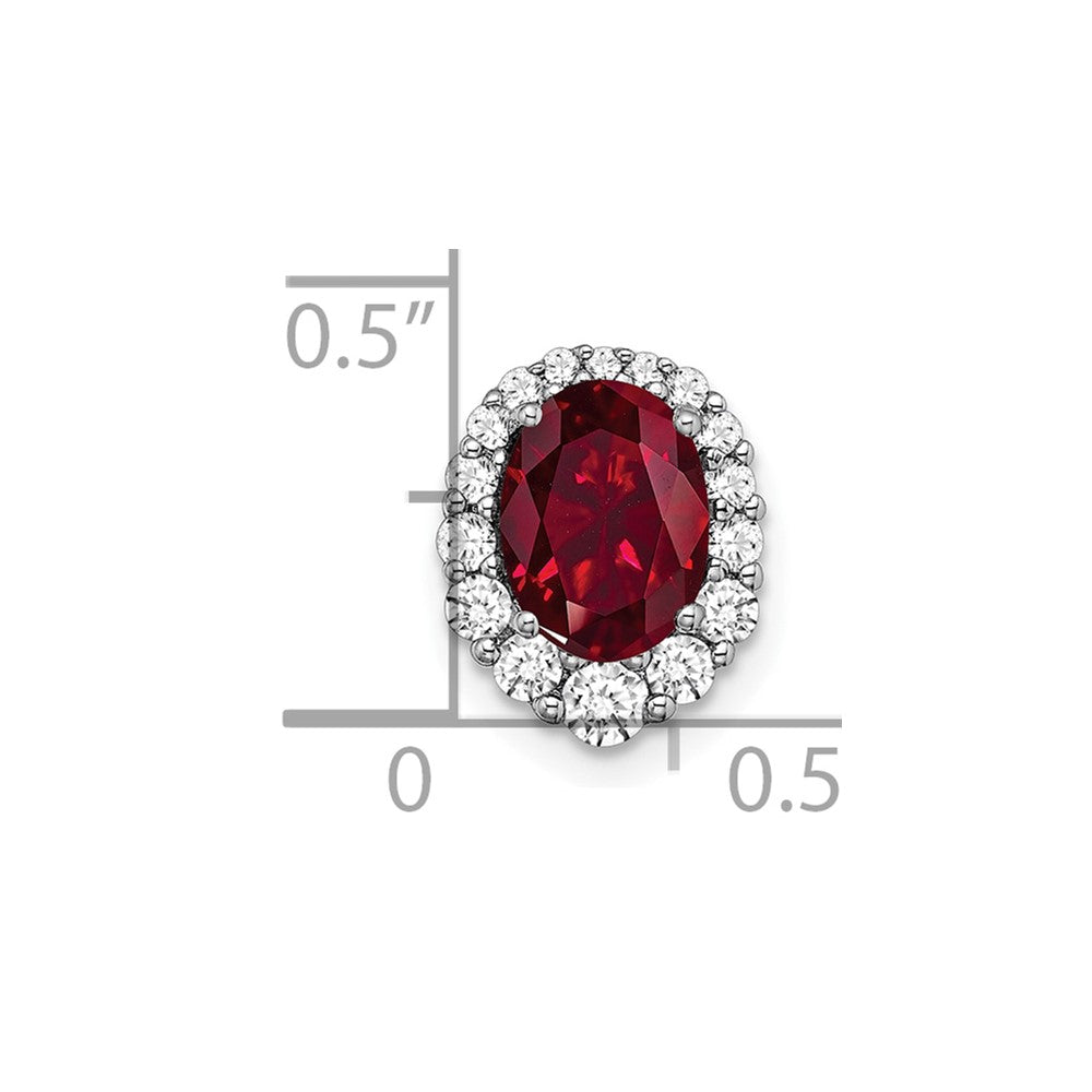 14k White Gold 1/3 carat Lab Grown Diamond VS/SI+ G+ and Lab Created Ruby Halo Chain Slide Pendant