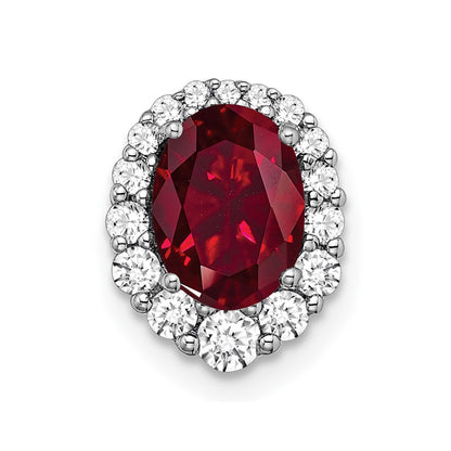 14k White Gold 1/3 carat Lab Grown Diamond VS/SI+ G+ and Lab Created Ruby Halo Chain Slide Pendant