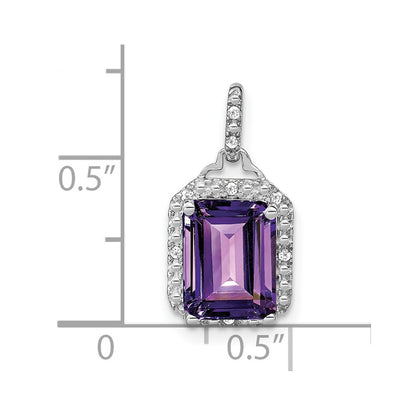 10k White Gold Emerald-cut Amethyst and 1/20 carat Diamond Halo Pendant
