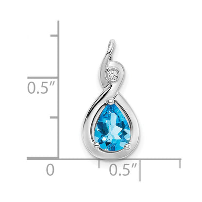 10k White Gold Pear Blue Topaz and Diamond Chain Slide