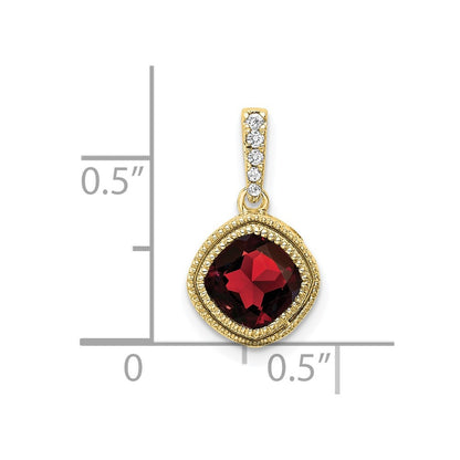 10k Cushion Garnet and 1/5 carat Diamond Pendant