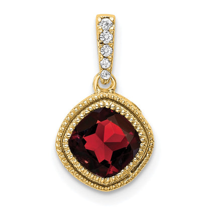 10k Cushion Garnet and 1/5 carat Diamond Pendant
