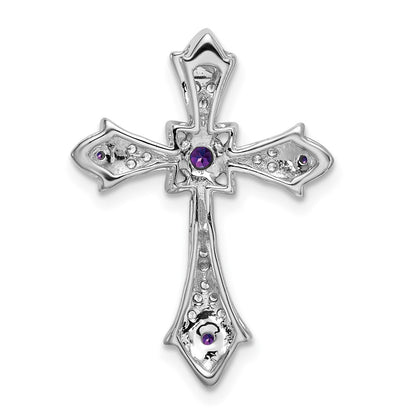 10k White Gold Amethyst and 1/15 carat Diamond Fleur de Lis Cross Chain Slide