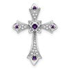 10k White Gold Amethyst and 1/15 carat Diamond Fleur de Lis Cross Chain Slide