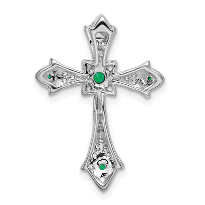 10K White Gold Emerald and 1/15 carat Diamond Fleur de Lis Cross Chain Slide