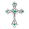 10K White Gold Emerald and 1/15 carat Diamond Fleur de Lis Cross Chain Slide