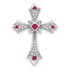 10K White Gold Ruby and Diamond Fleur de Lis Cross Chain Slide
