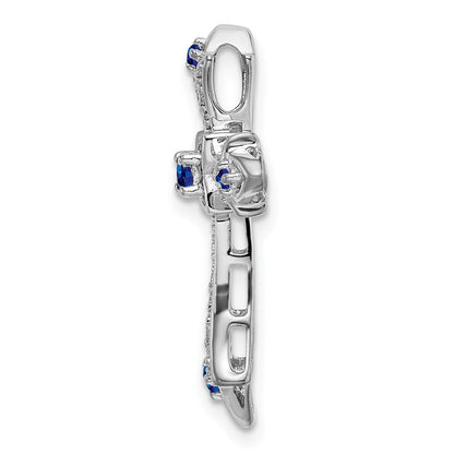 10K White Gold Sapphire and 1/15 carat Diamond Fleur de Lis Cross Chain Slide