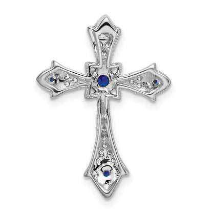 10K White Gold Sapphire and 1/15 carat Diamond Fleur de Lis Cross Chain Slide