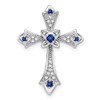 10K White Gold Sapphire and 1/15 carat Diamond Fleur de Lis Cross Chain Slide