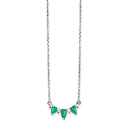 14k White Gold 1/8 carat Lab Grown Diamond VS/SI+ G+ and Created Emerald Complete 18 inch Necklace