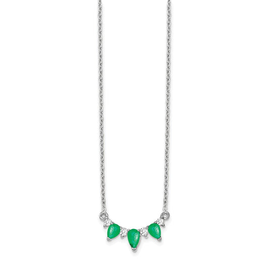 14k White Gold 1/8 carat Lab Grown Diamond VS/SI+ G+ and Created Emerald Complete 18 inch Necklace