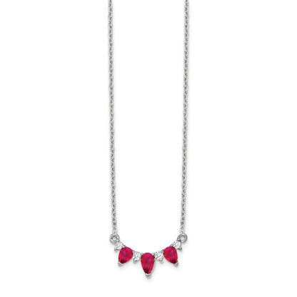 14k White Gold 1/8 carat Lab Grown Diamond VS/SI+ G+ and Created Ruby Complete 18 inch Necklace