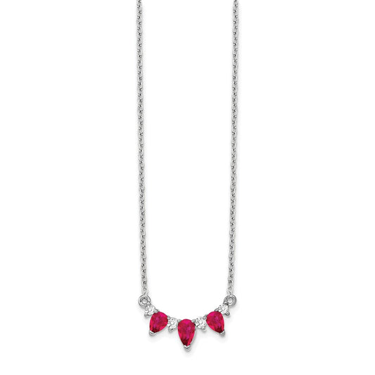 14k White Gold 1/8 carat Lab Grown Diamond VS/SI+ G+ and Created Ruby Complete 18 inch Necklace