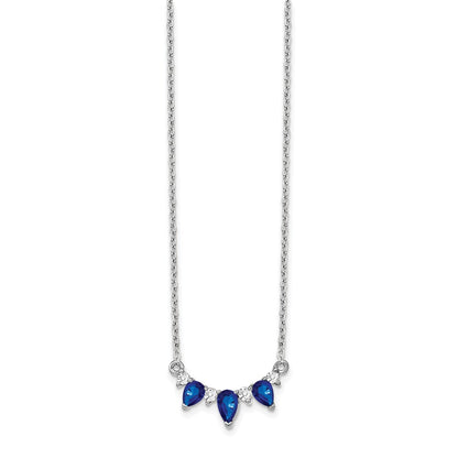 14k White Gold 1/8 carat Lab Grown Diamond VS/SI+ G+ and Created Sapphire Complete 18 inch Necklace