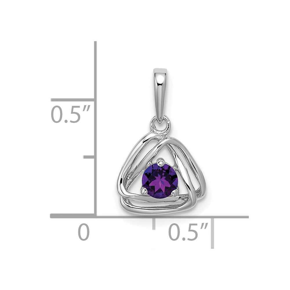 14k White Gold 4mm Round February/Amethyst Triangle Pendant