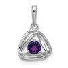 14k White Gold 4mm Round February/Amethyst Triangle Pendant