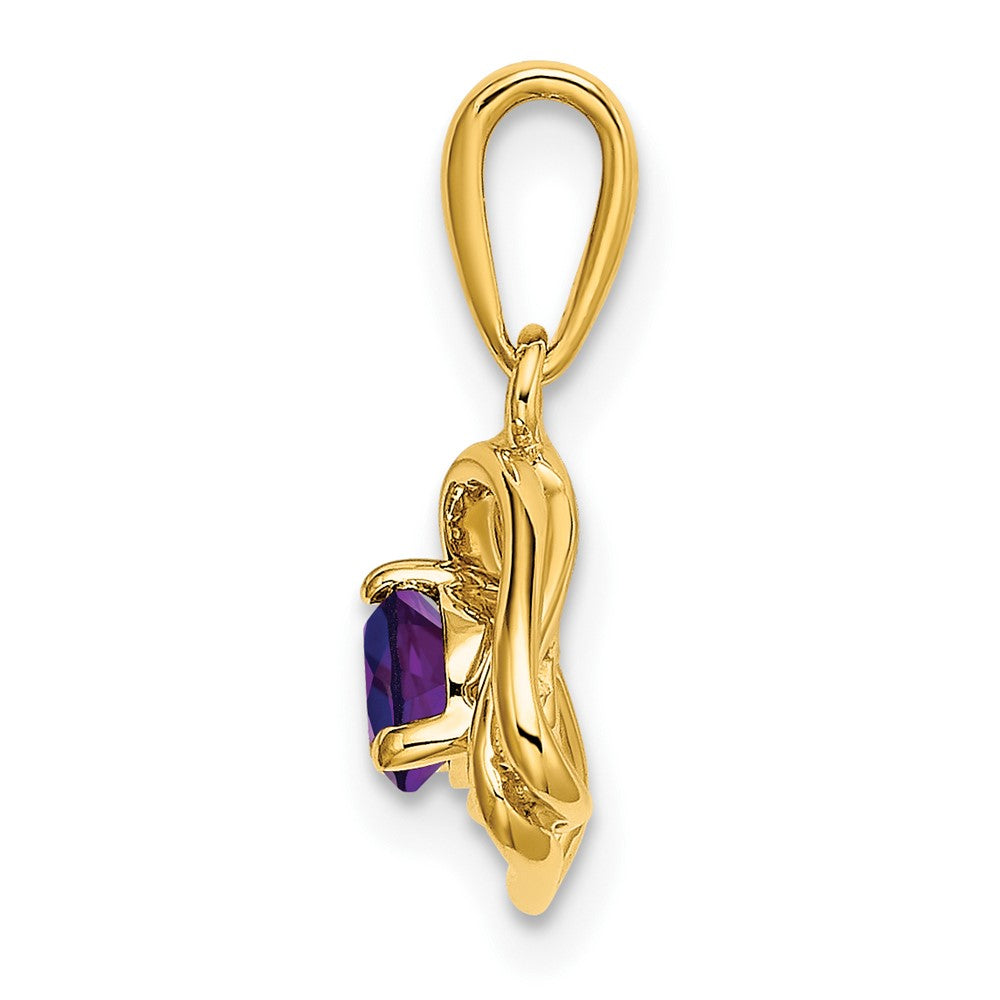 14k 4mm Round February/Amethyst Triangle Pendant