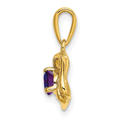 14k 4mm Round February/Amethyst Triangle Pendant