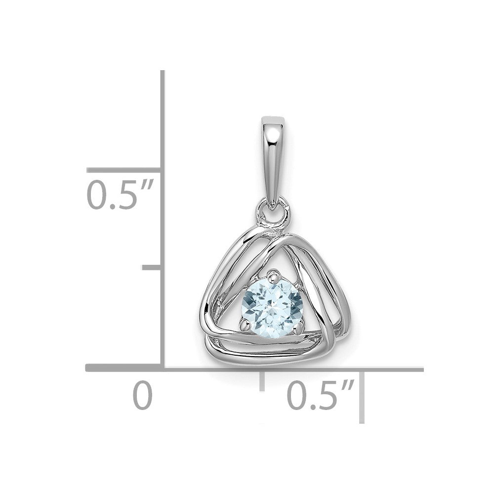 14k White Gold 4mm Round March/Aquamarine Triangle Pendant