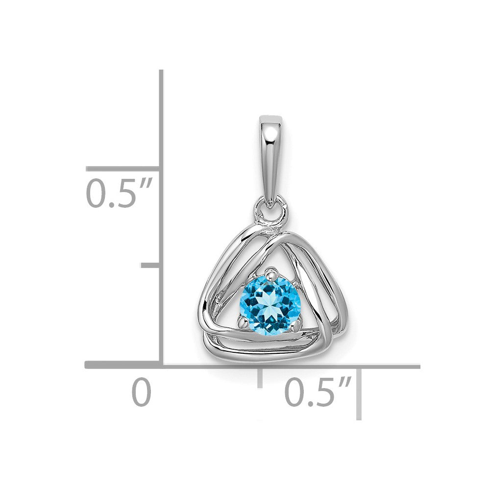 14k White Gold 4mm Round December/Blue Topaz Triangle Pendant