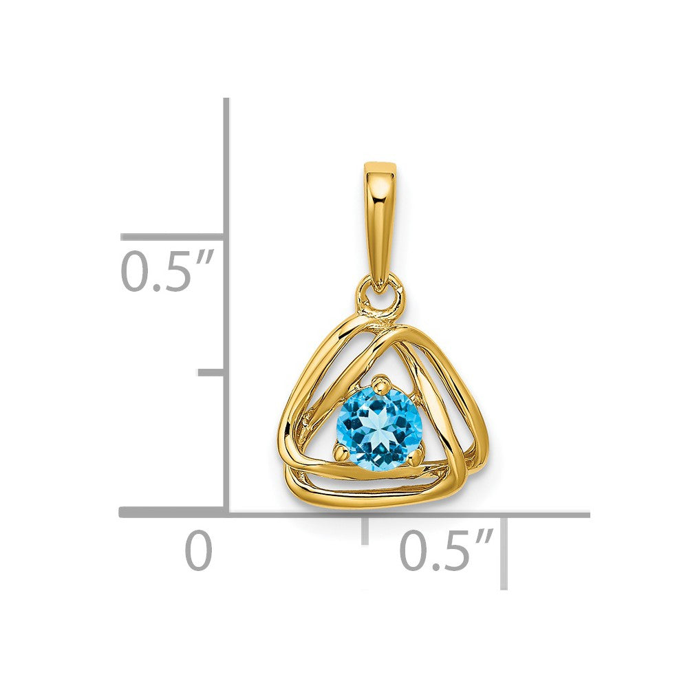 14k 4mm Round December/Blue Topaz Triangle Pendant