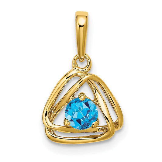 14k 4mm Round December/Blue Topaz Triangle Pendant
