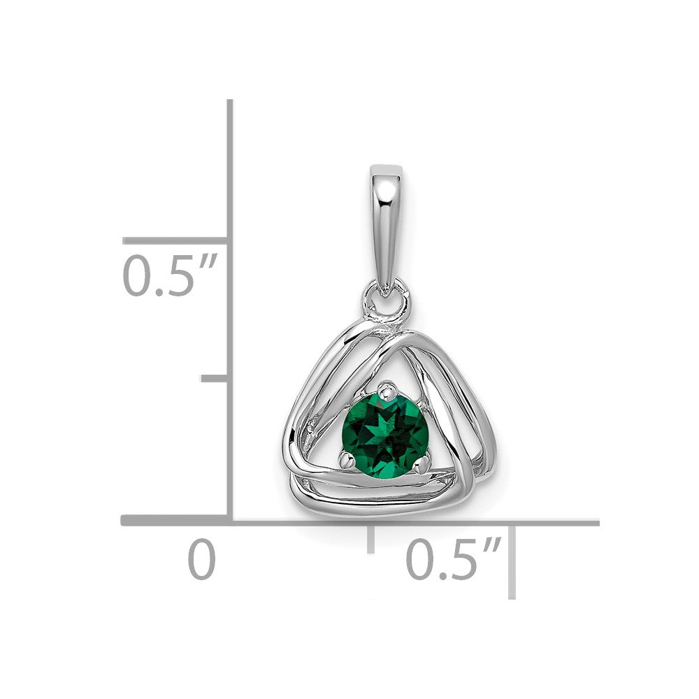 14k White Gold 4mm Round May/Lab Created Emerald Triangle Pendant