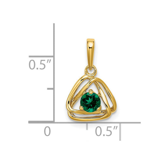 14k 4mm Round May/Lab Created Emerald Triangle Pendant
