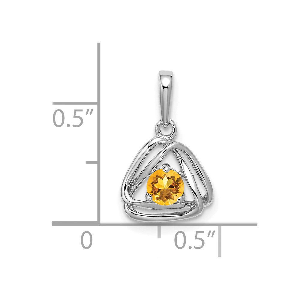 14k White Gold 4mm Round November/Citrine Triangle Pendant