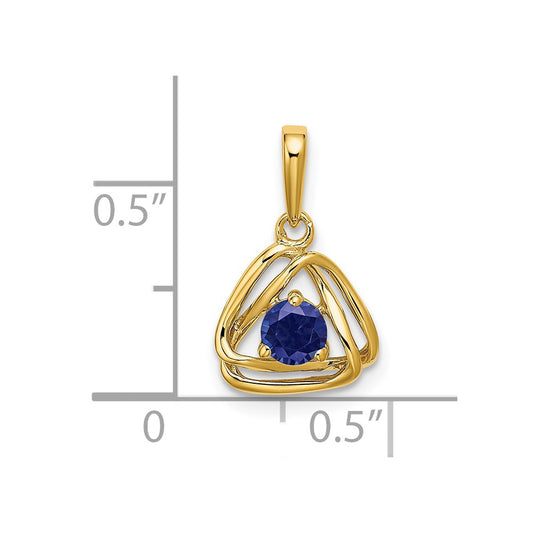 14k 4mm Round September/Lab Created Sapphire Triangle Pendant
