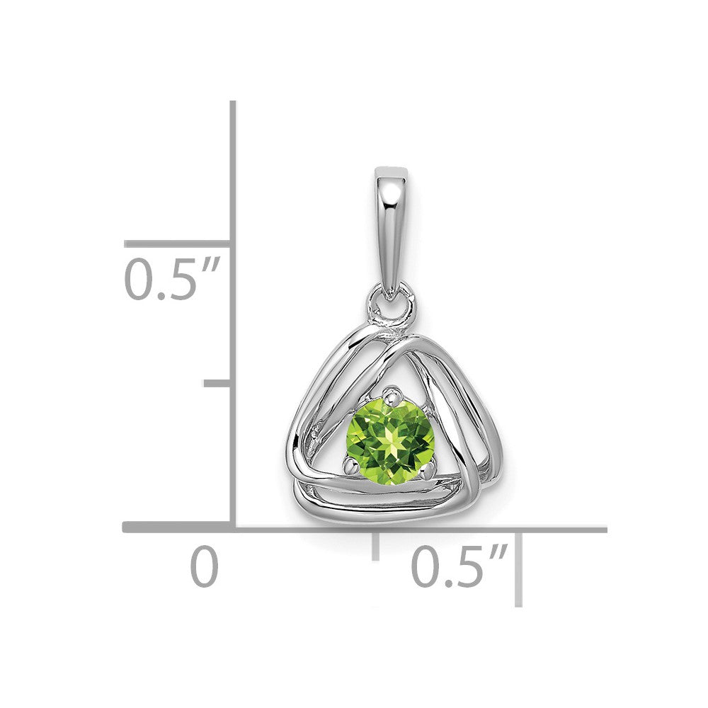 14k White Gold 4mm Round August/Peridot Triangle Pendant