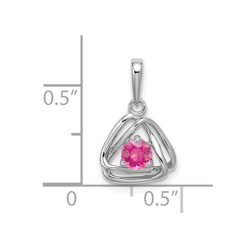 14k White Gold 4mm Round October/Pink Tourmaline Triangle Pendant