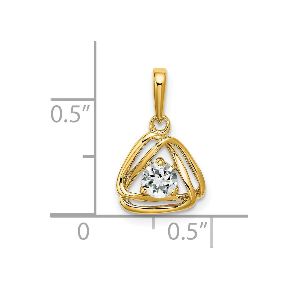 14k 4mm Round April/White Topaz Triangle Pendant