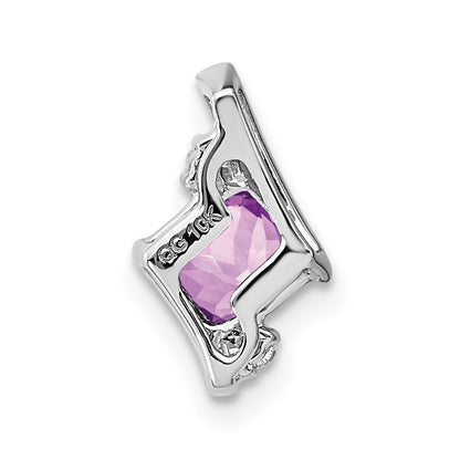 10k White Gold 4mm Cushion February/ Amethyst and Diamond Chain Slide