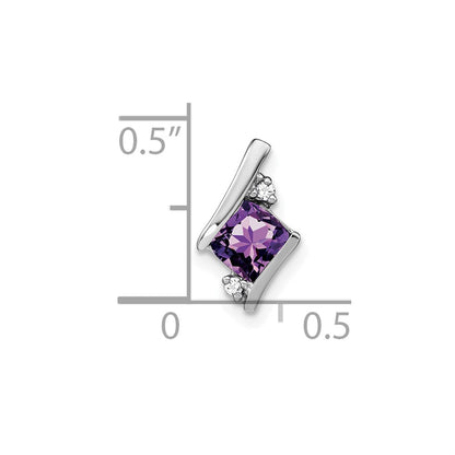 10k White Gold 4mm Cushion February/ Amethyst and Diamond Chain Slide