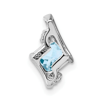 10k White Gold 4mm Cushion March/ Aquamarine and Diamond Chain Slide