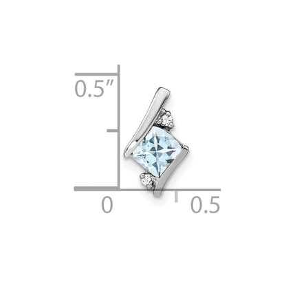10k White Gold 4mm Cushion March/ Aquamarine and Diamond Chain Slide