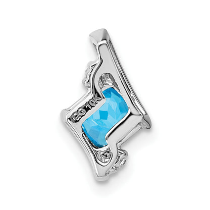 10k White Gold 4mm Cushion December/ Blue Topaz and Diamond Chain Slide