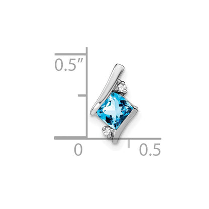 10k White Gold 4mm Cushion December/ Blue Topaz and Diamond Chain Slide